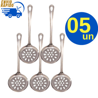 Kit 5 Escumadeira Inox Multiuso Para Cozinha Arroz Fritura Batata Frita Para Uso Em Restaurante Lanchonete