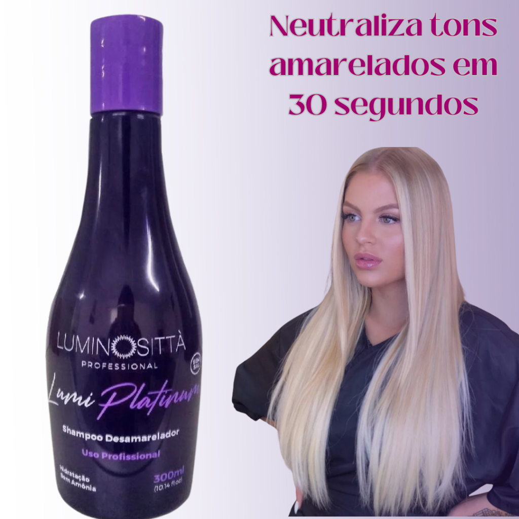 Shampoo Profissional Desamarelador Lumi Platinum 300Ml Luminosittà:  Neutraliza tons amarelados