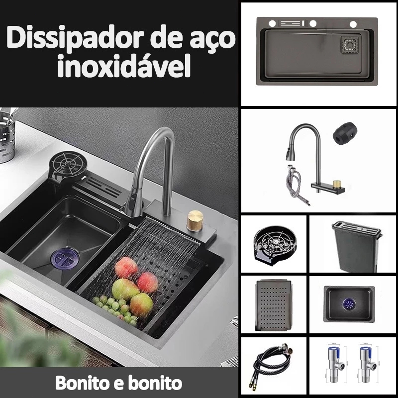 Cuba Cozinha Gourmet orneira Flexível Preto 304 Inox/ Preto +Ducha Horizontal Torneira Flexível