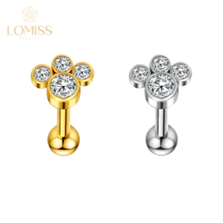 Piercing Minibarbell Labret Aço Cirúrgico com 4 Zircônias Cravejadas Lomiss Piercing Orelha Tragus Conch