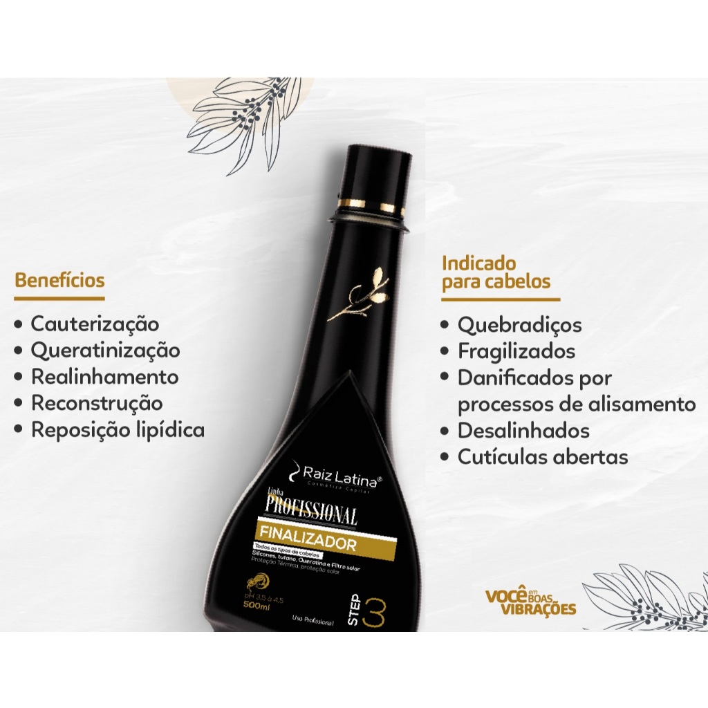 Creme Finalizador Capilar Leave in 500 ml Raiz Latina Protetor Térmico em Oferta na Shopee