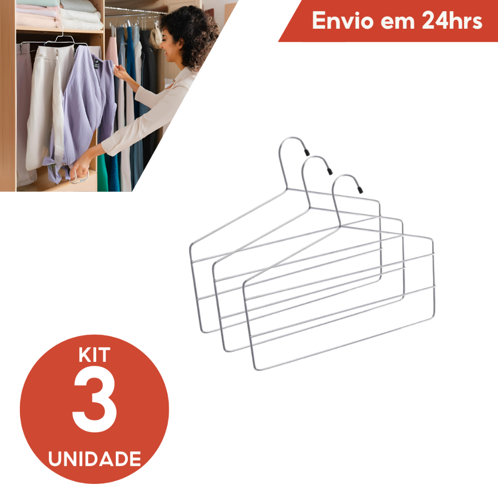 Kit 3 Cabides Para Calça Triplo Em Aço Cromado Cabideiro em Oferta na Shopee