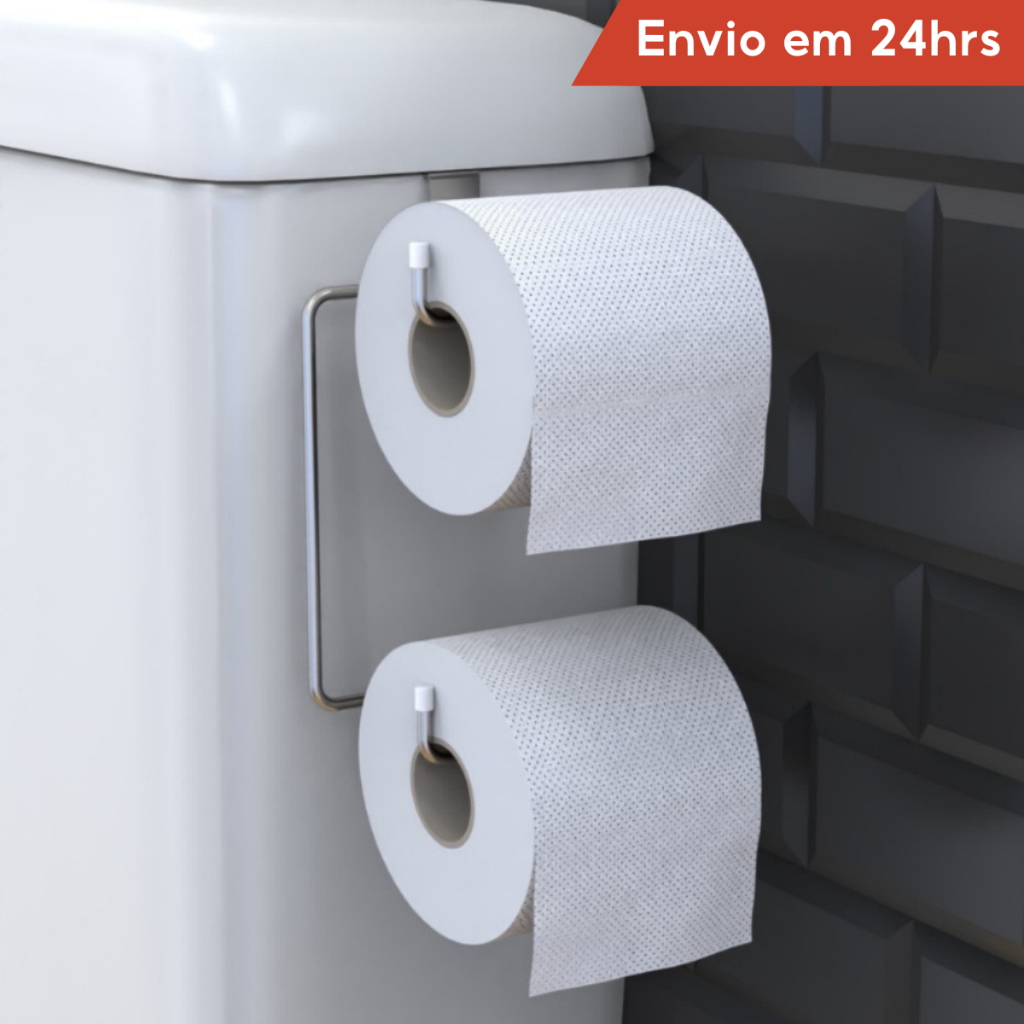 Suporte Porta Papel Higienico Duplo Aramado Para Caixa Acoplada Cromado Aço Preto Branco