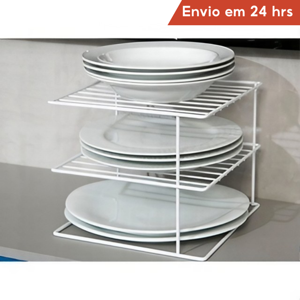 Organizador De Pratos Divisoria 3 Níveis Aramado Cozinha Armario Prateleira Suporte
