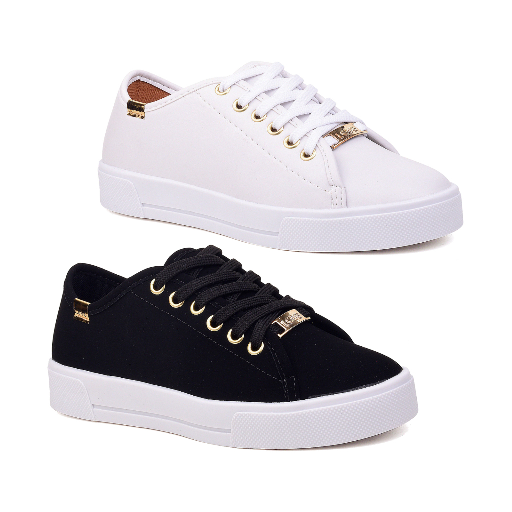 Kit 2 pares tênis casual feminino flatform básico sola alta
