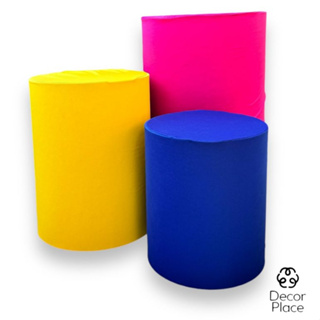 Kit Capa Trio de Cilindro Decoração Festa - pink. azul royal e amarelo em Oferta na Shopee