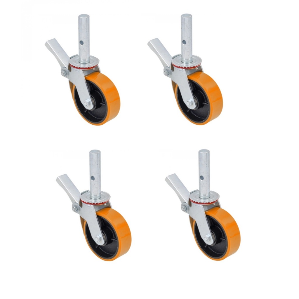 Kit 04 Rodizio Para Andaime Roda De Borracha Ferro Giratório ou PU amarelo