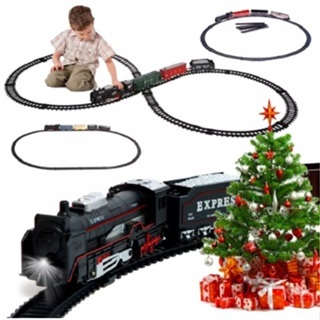 Locomotiva trem de brinquedo com luz e ferrovia - 19 peças