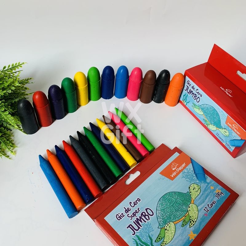 Giz de Cera Jumbo com 6, 8 ou 12 Cores - Win Paper / WX Gift em Oferta na Shopee
