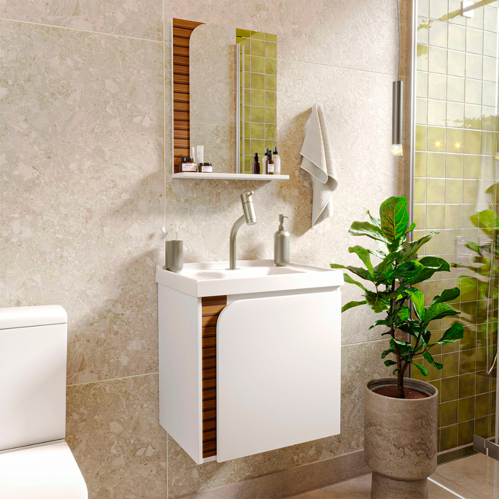 Gabinete Banheiro Lirio com 1 Porta Espelheira e Cuba em Oferta na Shopee