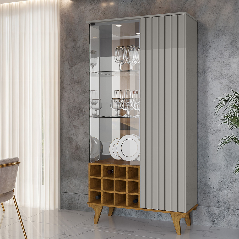 Cristaleira Elba Sala de Estar Pés de Madeira Maciça e Adega em Oferta na Shopee