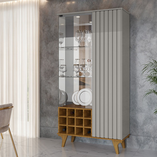 Cristaleira Elba Sala de Estar Pés de Madeira Maciça e Adega em Oferta na Shopee