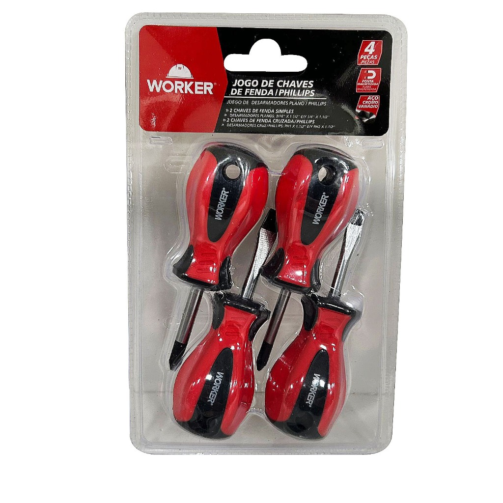 Jogo Chave De Fenda E Phillips Toco 04 Pçs Worker - 340456 em Oferta na Shopee