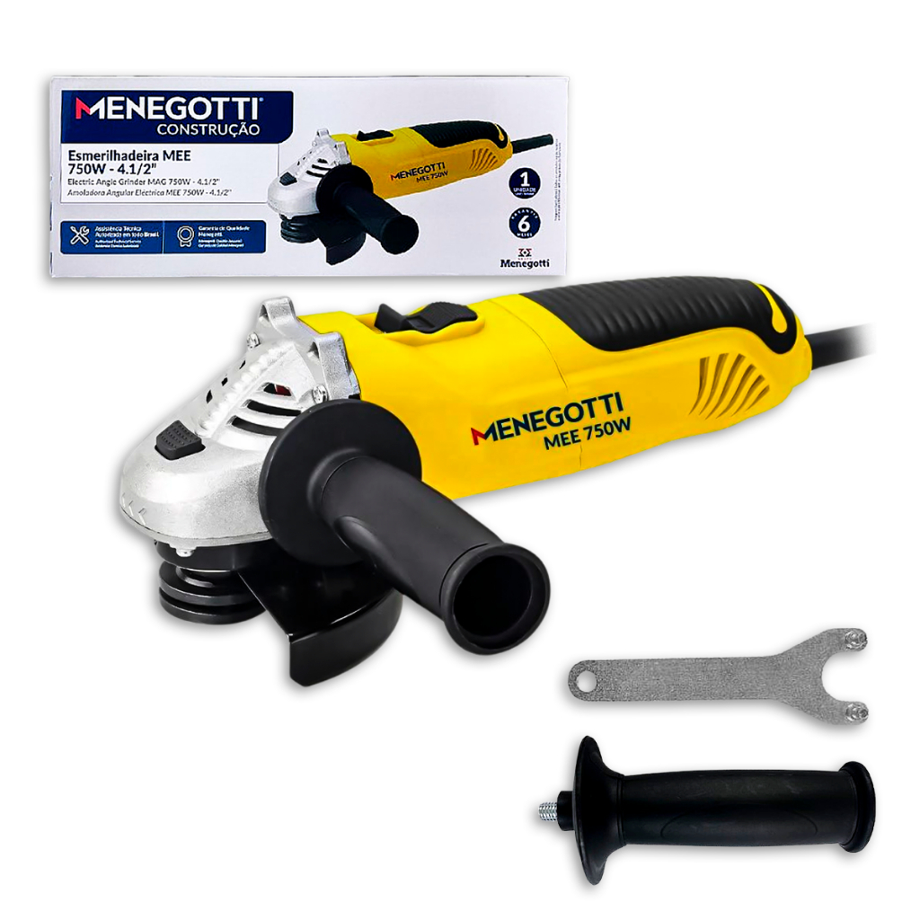 Esmerilhadeira Angular Elétrica Menegotti MEE 750W 2000W 127V 220V Corte Desbaste Remoção Ferrugem