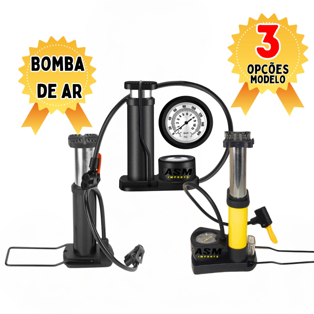 Bomba de AR Pé Três Modelos Com Suporte Fixo P/pinos 160 Psi Bicicleta, Carro , Moto Disponível