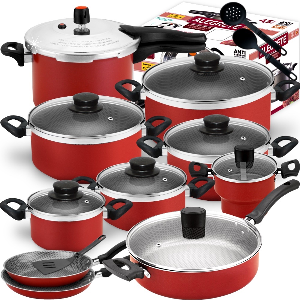 Jogo De Panelas Antiaderente + Panela De Pressão Externa 4,5 Litros + Frigideiras + Cuscuzeiro 13pç