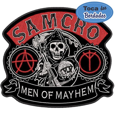 Patch Bordado Sons of Anarchy Samcro 14x16 cm Cód.1069 - Fixação Costura - pronta Entrega