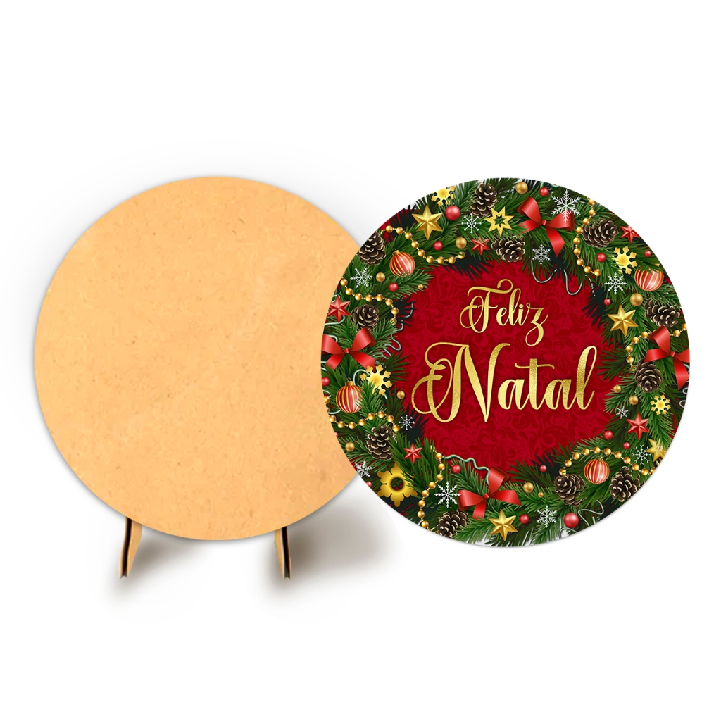 Capa Painel Festa Redondo Veste Fácil Natal C/ Elástico 50cm + Suporte MDF