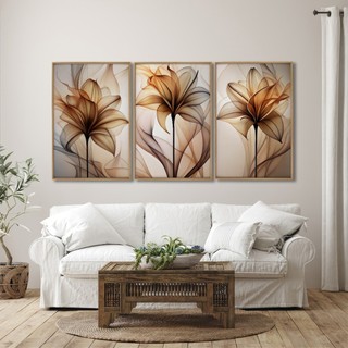 Quadro Decorativo Floral Contemporâneo Moldura Madeira 50x75 Com Vidro em Oferta na Shopee