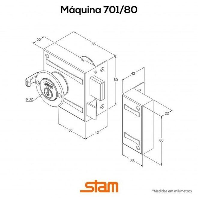 Fechadura Stam R.701/80 Preto fosco Esp Inox