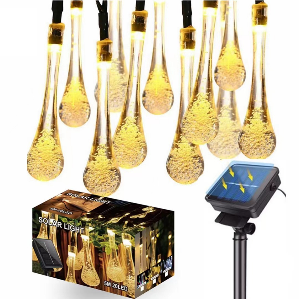 Cordão De Led Gotas Placa Solar Recarregável Pisca Pisca Enfeites De Natal Decorações 8 Modos De Luz