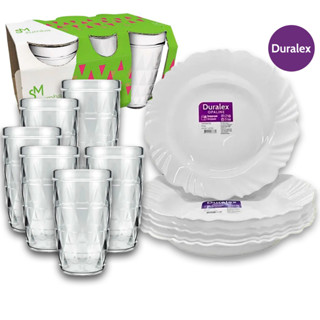 KIT 12 Peças 6 Pratos Petala Fundo Opaline Duralex e 6 Copos Zumba 270ml Vidro freezer, ge...