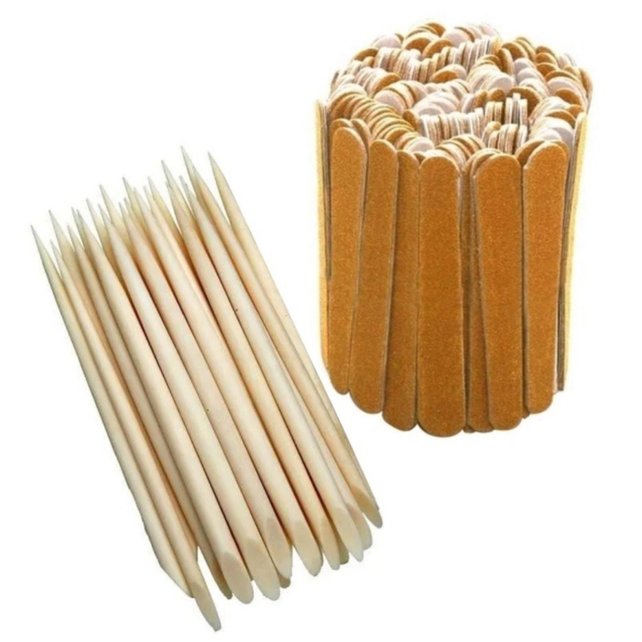 Kit 100 Mini Lixas de Unha + 100 Palitos Manicure Unhas em Oferta na Shopee