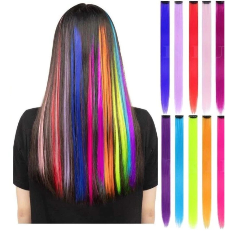Kit Com 10 Aplique Colorido Mecha de Cabelo Colorido Extensão Colorida