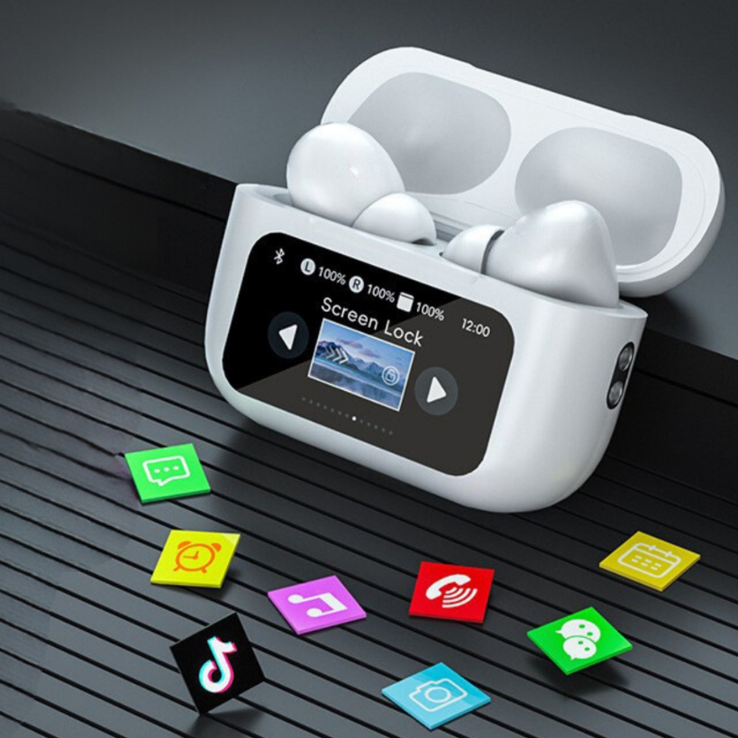 Fone de ouvido Sem Fio Bluetooth V5.3 ANC TWS Com Tela de Funções Redução de Ruído
