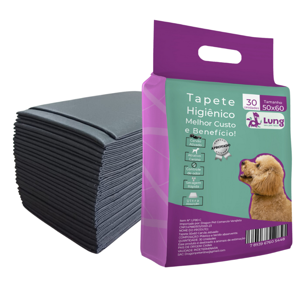 Tapete Higienico Carvão Ativado 50x60cm para Cachorro Pet Absorvente 30un Super Controle de Odor