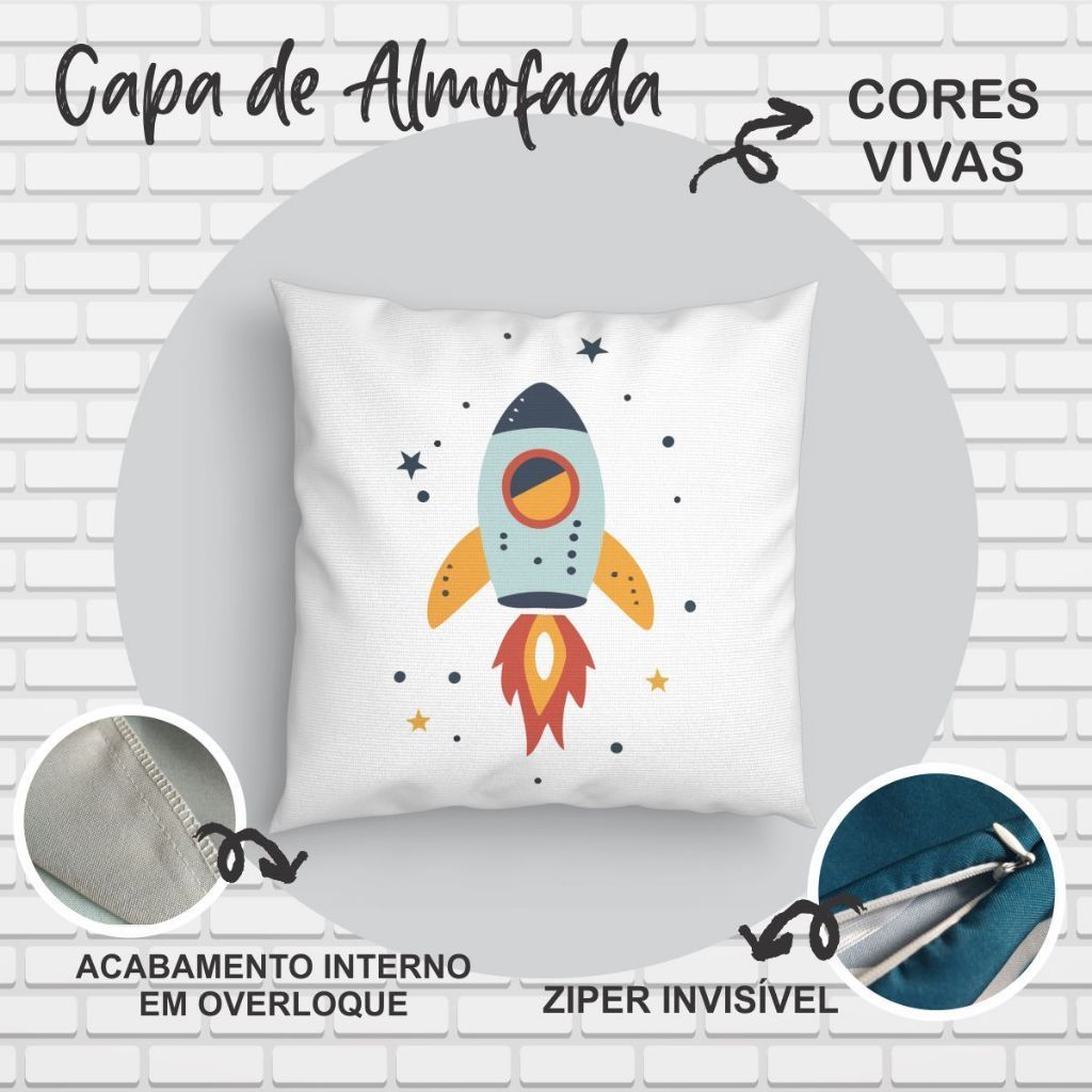 Kit 3 Capas de Almofada Astronauta Foguete com Inicial do Nome Menino