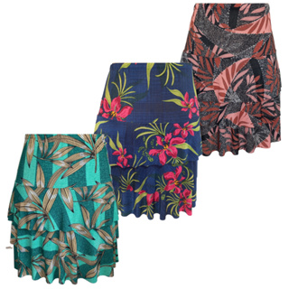 Kit 2 Saia Feminina Camadas Babados Malha Fria Estampadas Verão Modernas em Oferta na Shopee