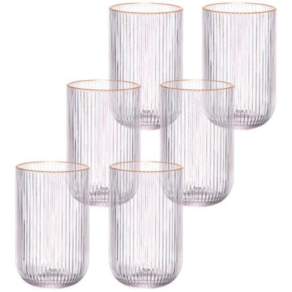 Jogo de 6 Copos de Vidro Cameratta 425ML Borda Dourada Canelado L'hermitage Hauskraf Xicar...
