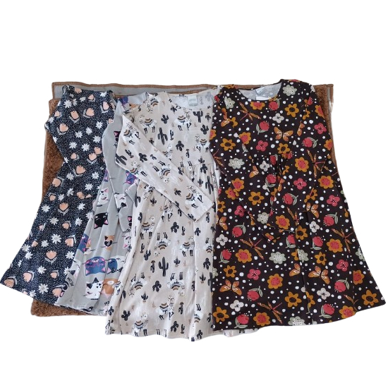 VESTIDO MANGA LONGA ALAKAZOO DIVERSAS ESTAMPAS TAMANHOS 10 12 E 14