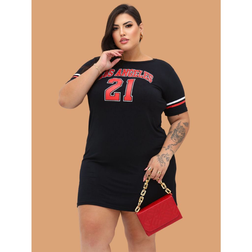 Vestido Plus Size Curve Curvy Estampado Camisão Moda Gringa veste até 56 Camisetão Feminino Curve em Oferta na Shopee