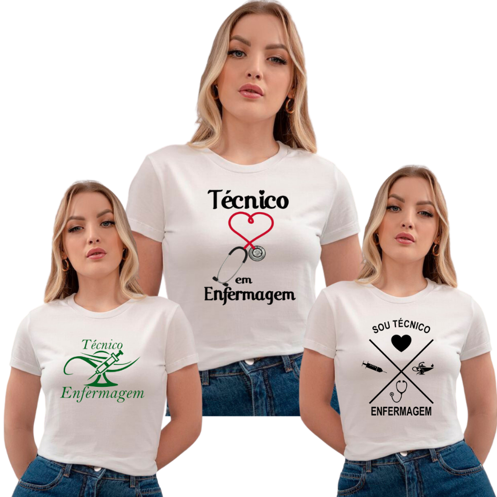 Kit 3 Blusas Feminina TECNICO EM ENFERMAGEM BASICA em Oferta na Shopee