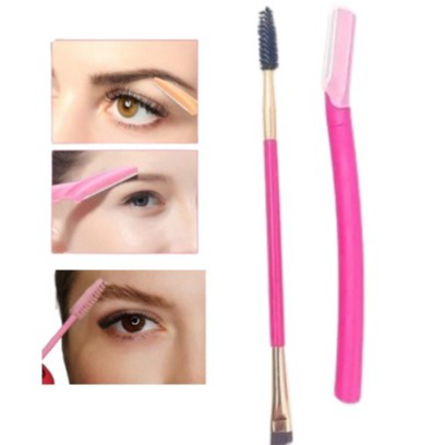 Kit Com 2- 1 Pincel Duplo Escova Chanfrado & 1 Navalha Para Sobrancelhas 365-120