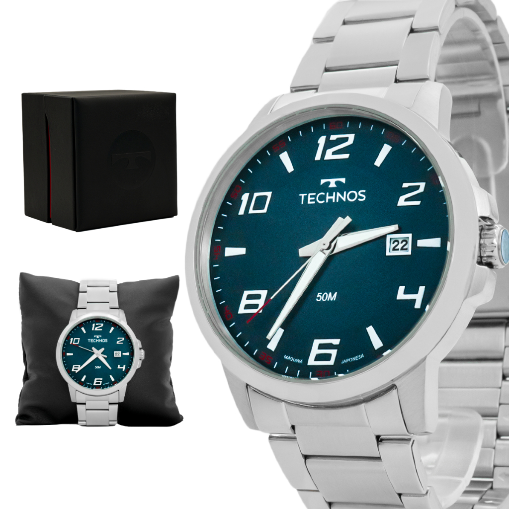 Relógio Technos Original Masculino Prata Racer Resistente a Agua 1 Ano de Garantia