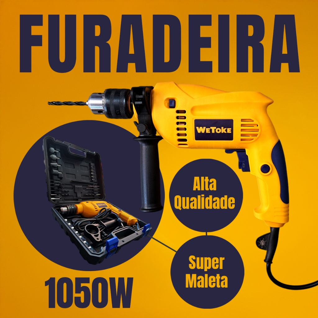 Furadeira Eletrica 110v Wetoke 1050w 2800rpm 13mm Lançamento em Oferta na Shopee