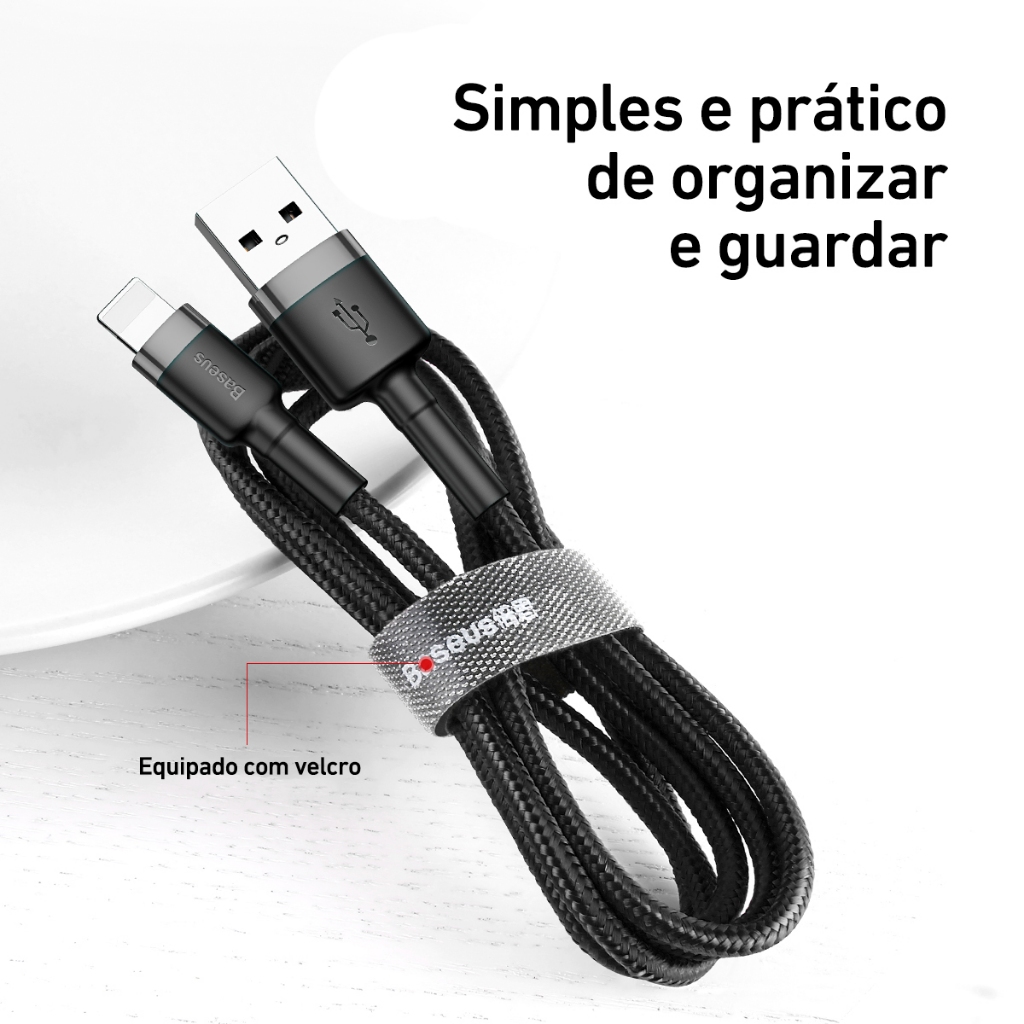 Baseus Cabo Usb p/ Lightning iPhone 2.4a 1m Cafule Nylon Trançado Junta Reforçada Ultra Resistente · foto 2