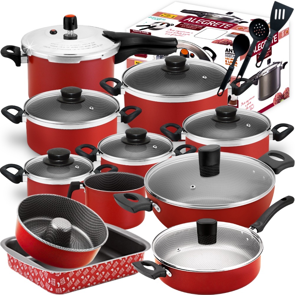 Mega Jogo De Panelas Antiaderente Grossas & Fortes + Panela Wok Gourmet + Pressão + Formas 14pc