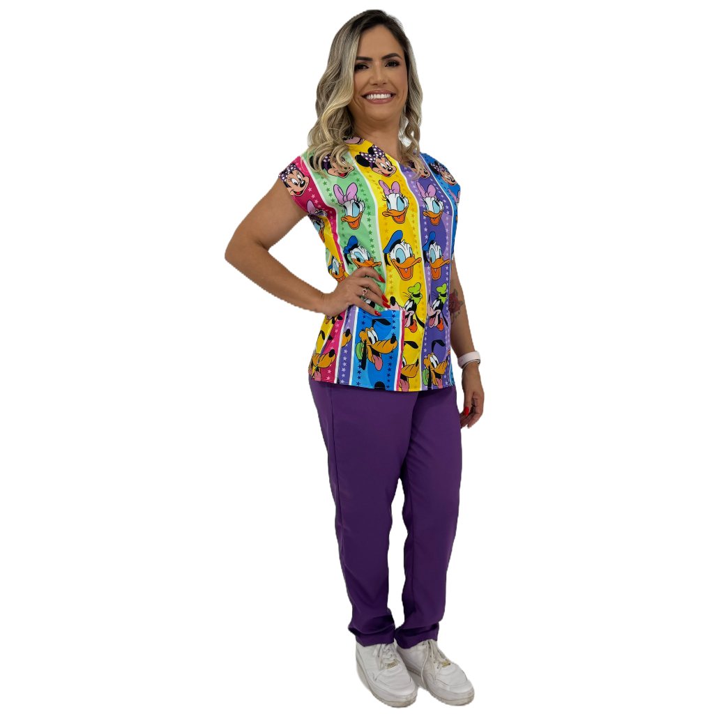 Conjunto estampado desenho infantil personagens enfermagem pediatria  Scrub Pijama Cirurgico