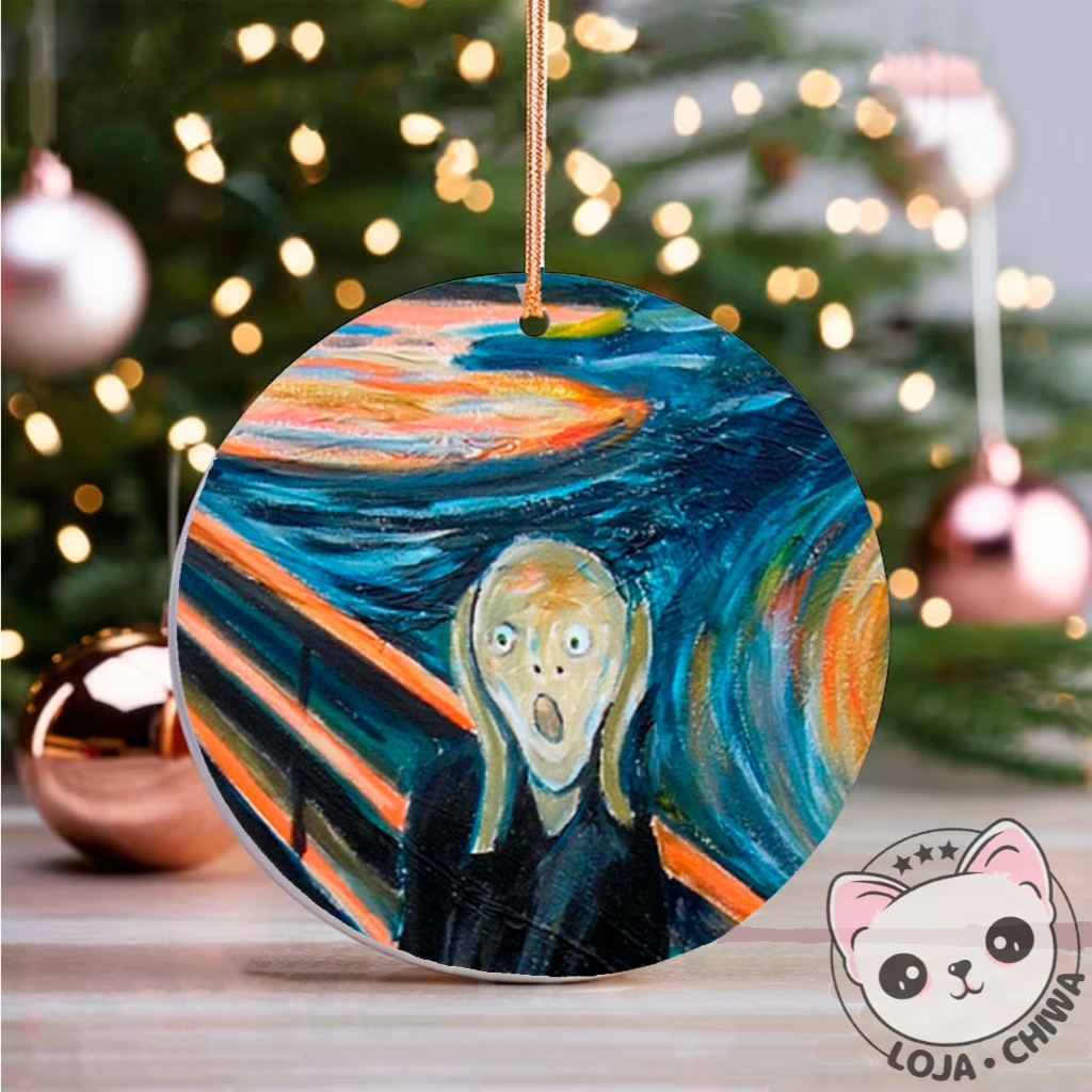 Enfeite de Natal  O Grito Edward Munch Arte Clássica  Merry Christmas Ornamento Festas em Madeira