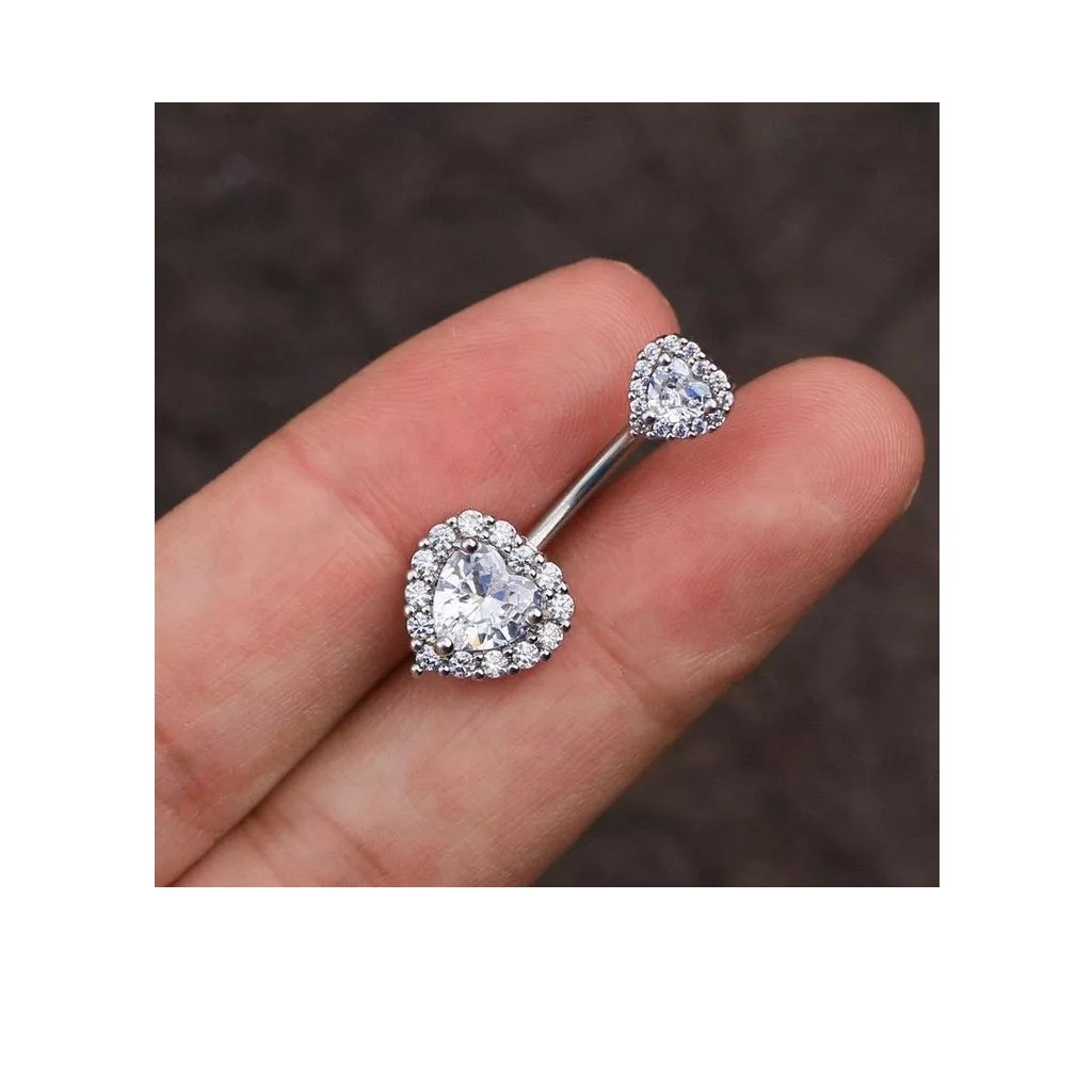 Detalhes do Piercing De Umbigo Chic Coração Cravejado Com Fecho De Coração