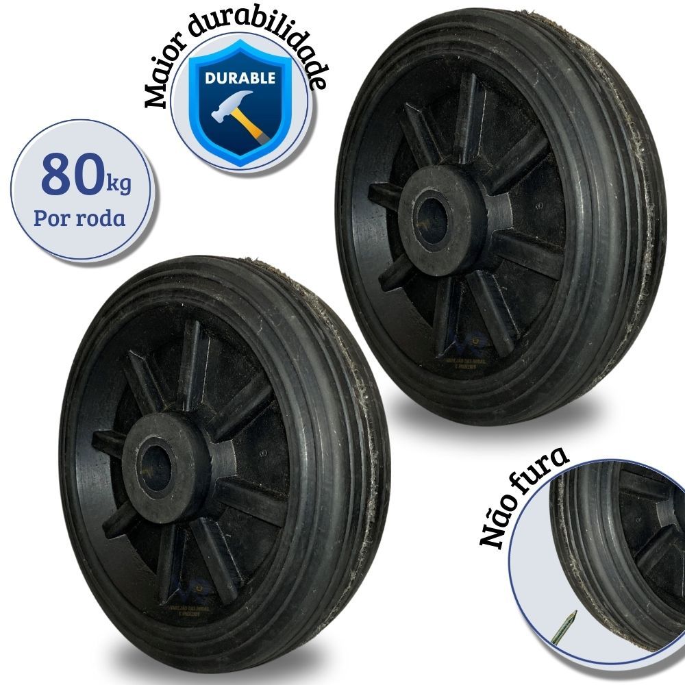 Kit de Rodinhas de Borracha Super Reforçada 8 polegadas 200mm para Carrinho Industrial e Carrinho armazem 80kg Cada BIN