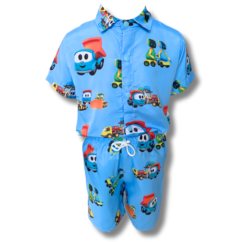 Conjunto Mauricinho Léo O Caminhão - Camisa E Bermuda com estampagem roupa infantil menino bermuda com elástico