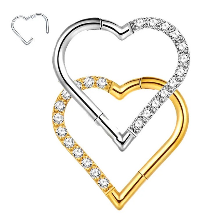Piercing Argola Helix Conch  Coração Titânio Clik Zircônia Cravejada Piercing Daith, Nariz, Orelha Coracao Ponto de Luz