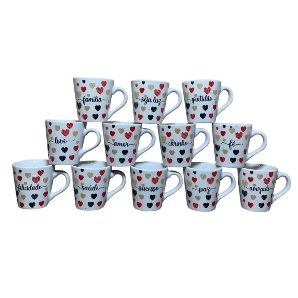 Jogo 12 Caneca Porcelana Frases Coração Motivação Xícara Chá Café em Oferta na Shopee