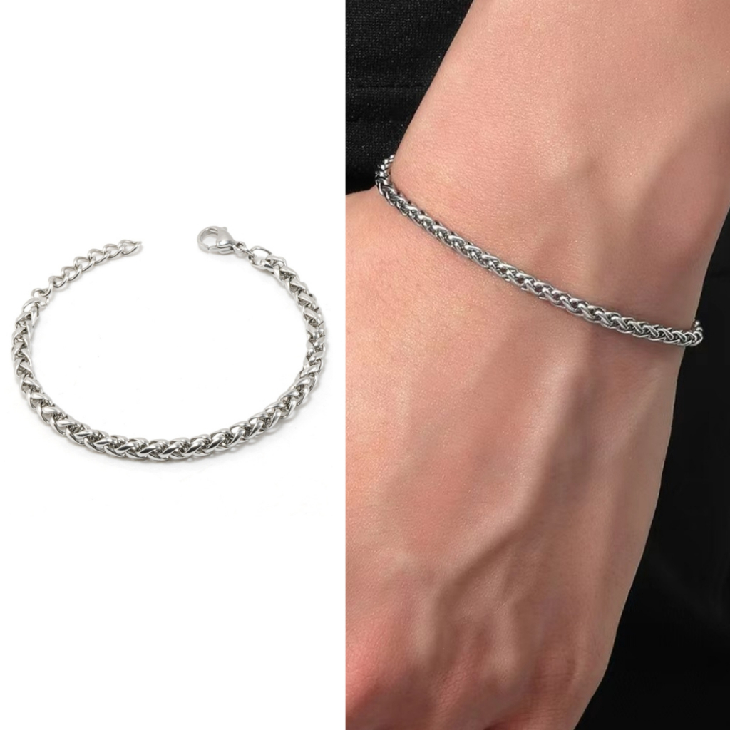 Pulseira Masculina de Corrente Aço Prata Inoxidável Antialérgico Ajustável Pronta Entrega
