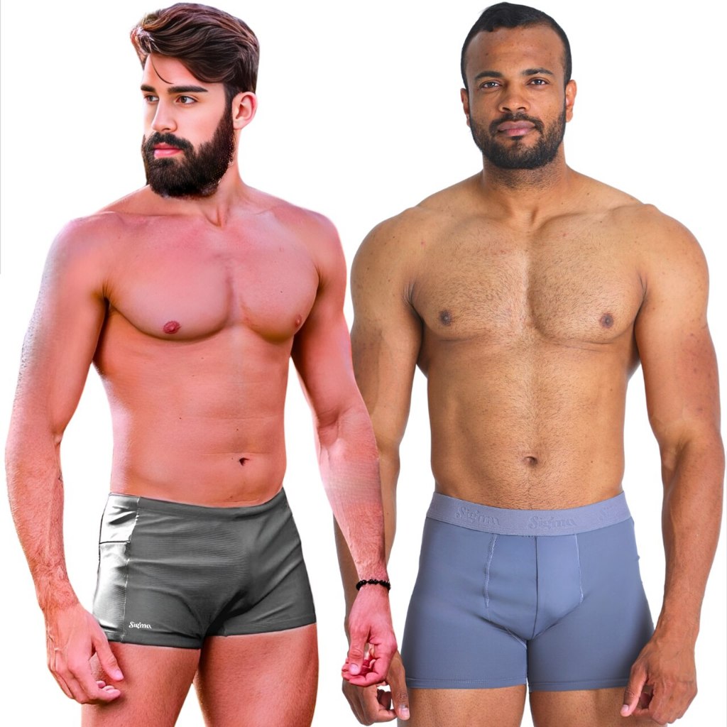Kit Cueca Boxer Homens Adulto Sunga Box Zíper Esporte Natação Calção Masculino Mergulho Proteção UV